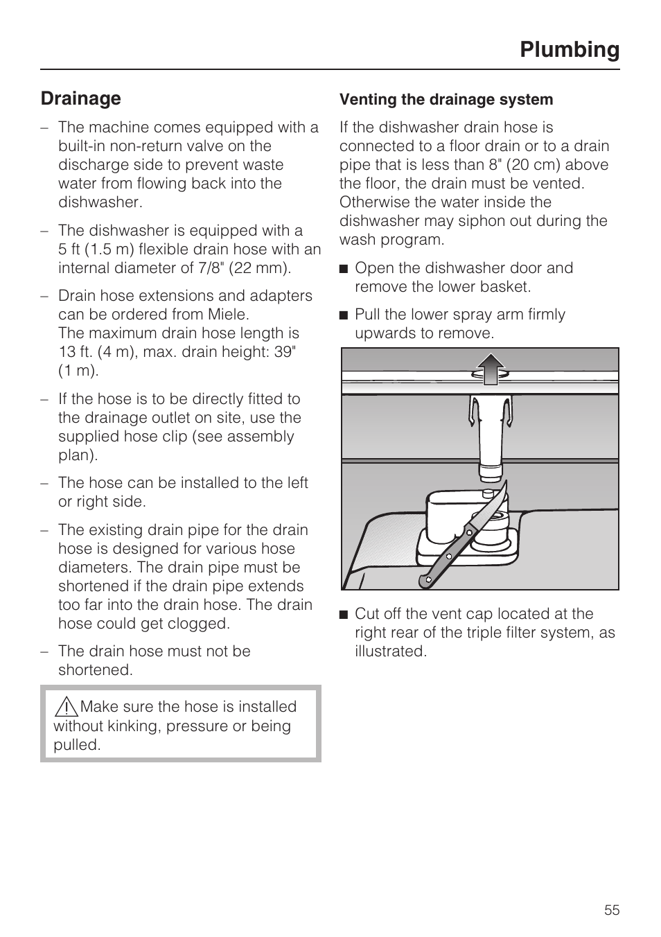 Drainage 55, Plumbing, Drainage | Miele G 2141 User Manual | Page 55 / 56