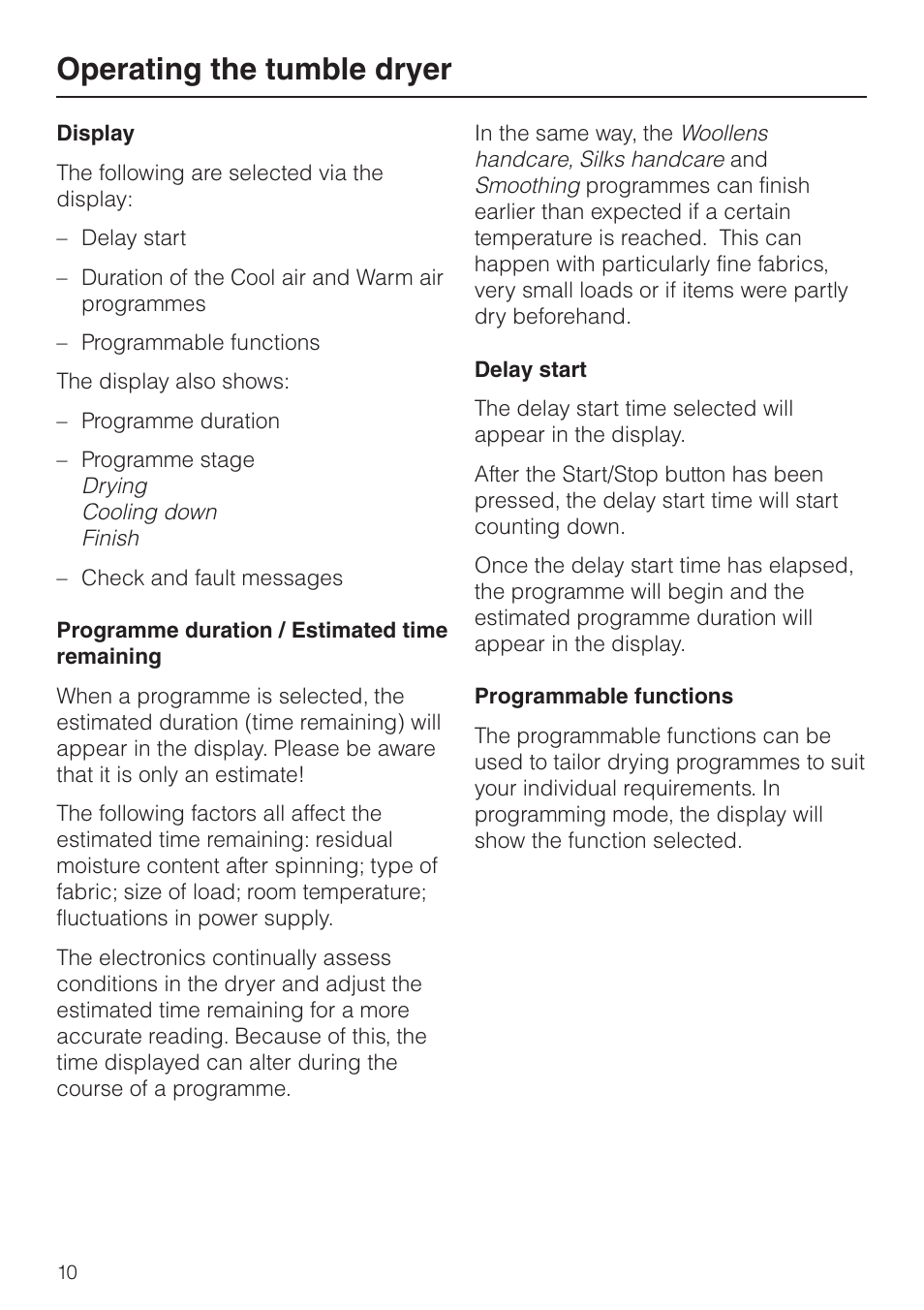 Operating the tumble dryer | Miele T 8422 C User Manual | Page 10 / 52