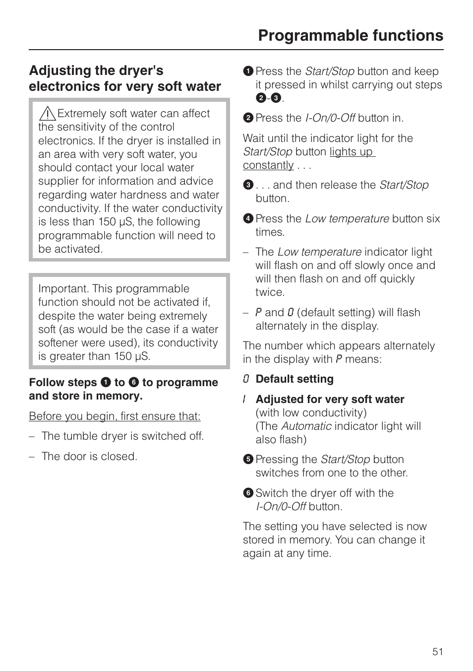 Programmable functions | Miele T 8422 C User Manual | Page 51 / 52