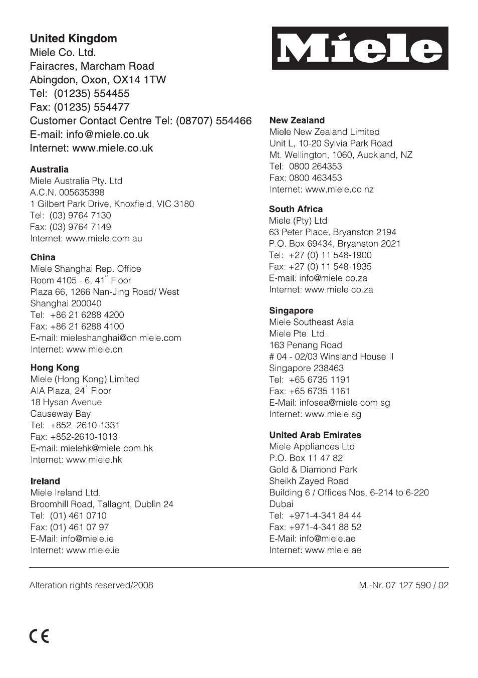 Miele T 8422 C User Manual | Page 52 / 52