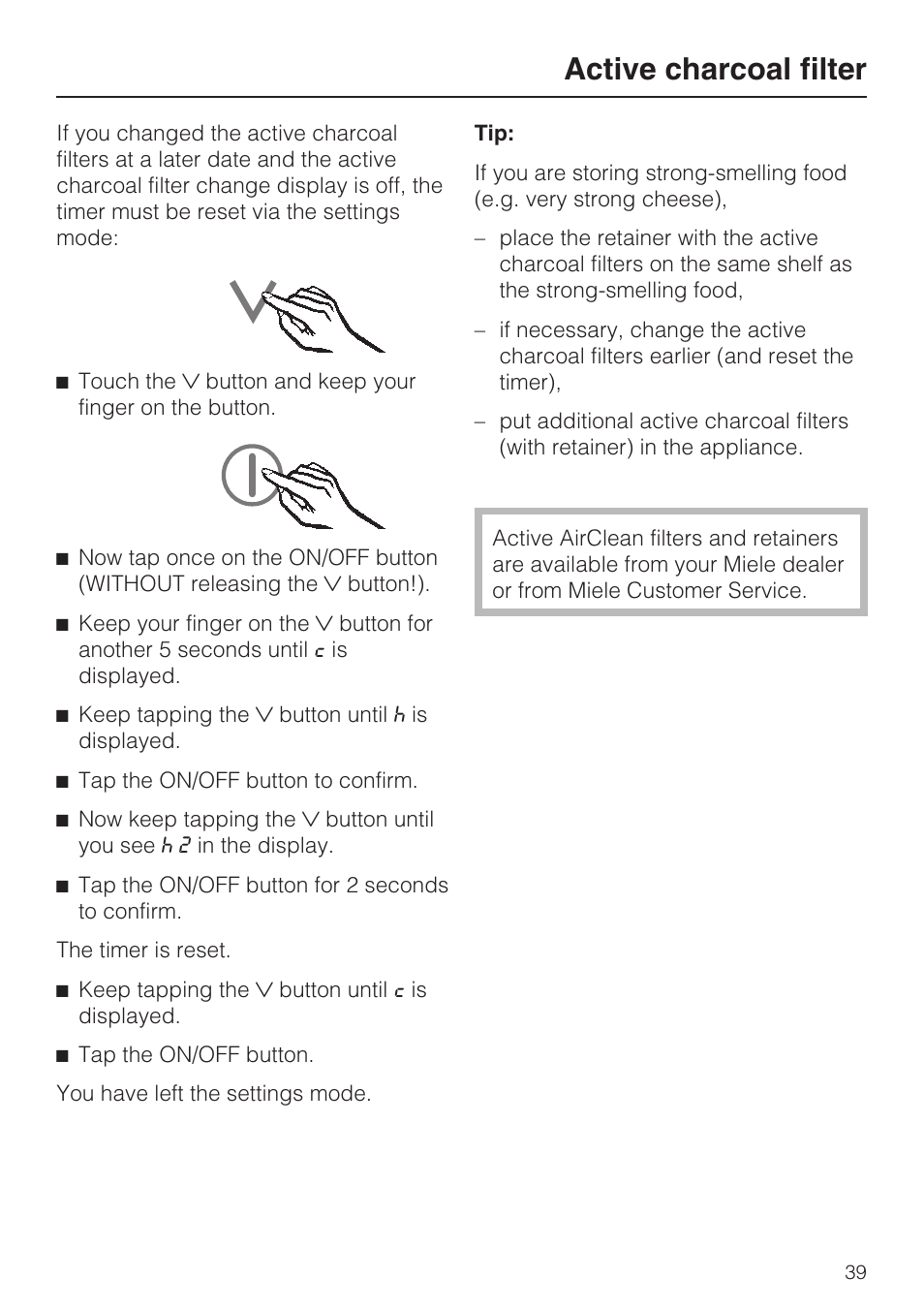 Active charcoal filter | Miele KFN 14943 SD ED User Manual | Page 39 / 64