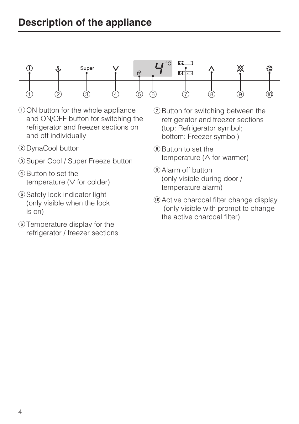 Description of the appliance 4, Description of the appliance | Miele KFN 14943 SD ED User Manual | Page 4 / 64