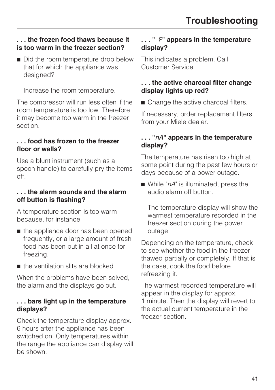 Troubleshooting | Miele KFN 14943 SD ED User Manual | Page 41 / 64