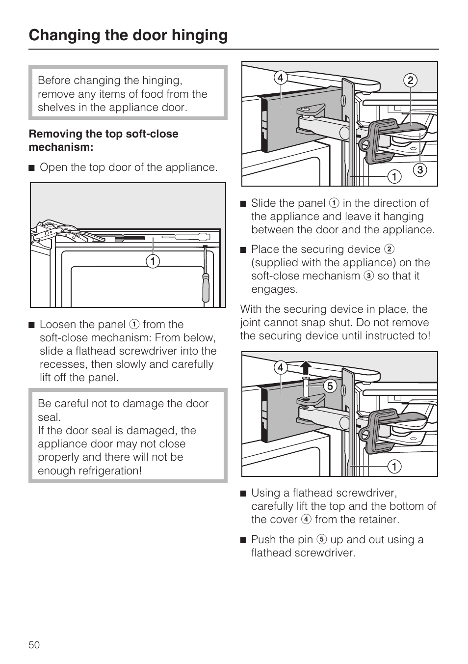 Changing the door hinging | Miele KFN 14943 SD ED User Manual | Page 50 / 64