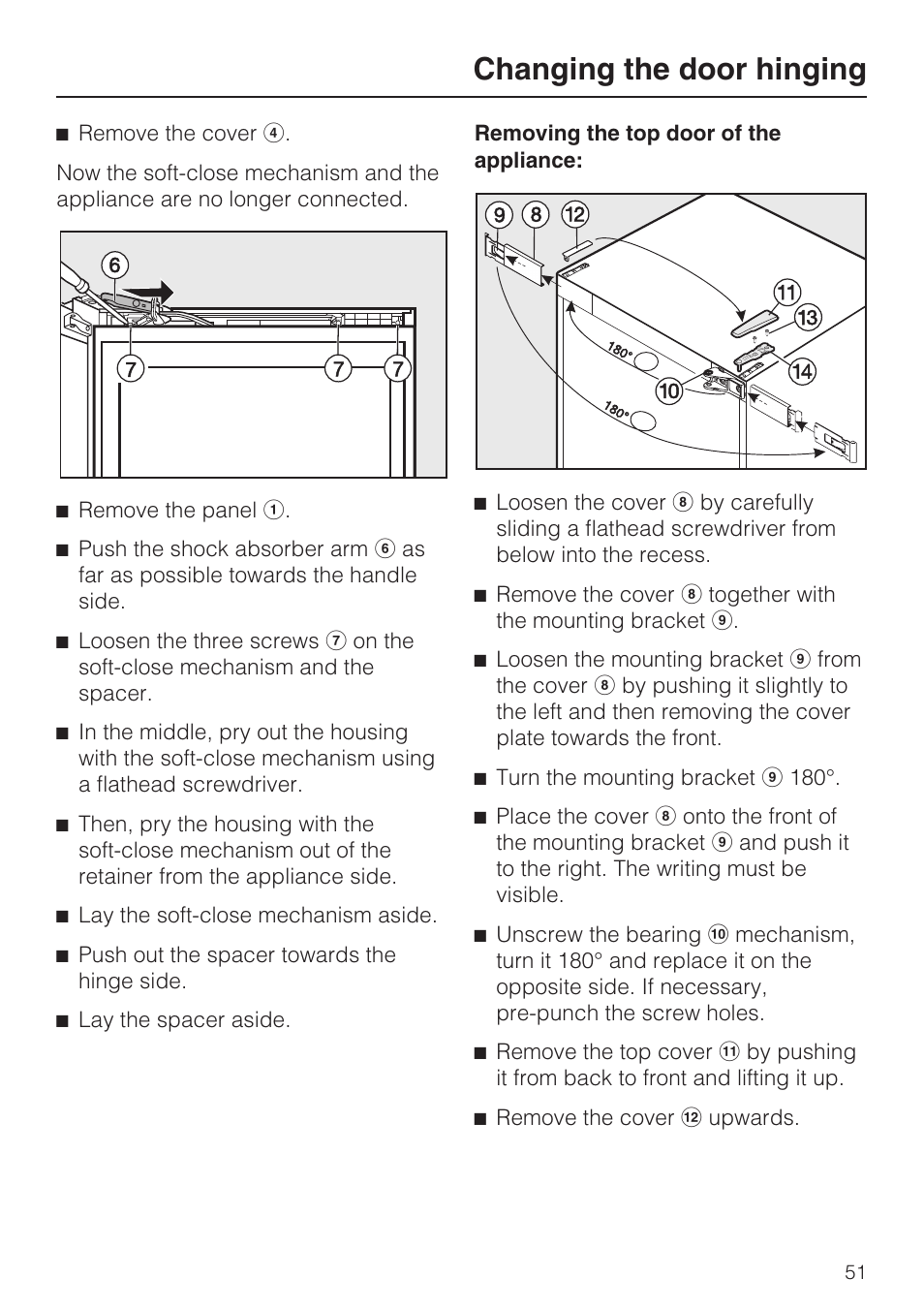 Changing the door hinging | Miele KFN 14943 SD ED User Manual | Page 51 / 64