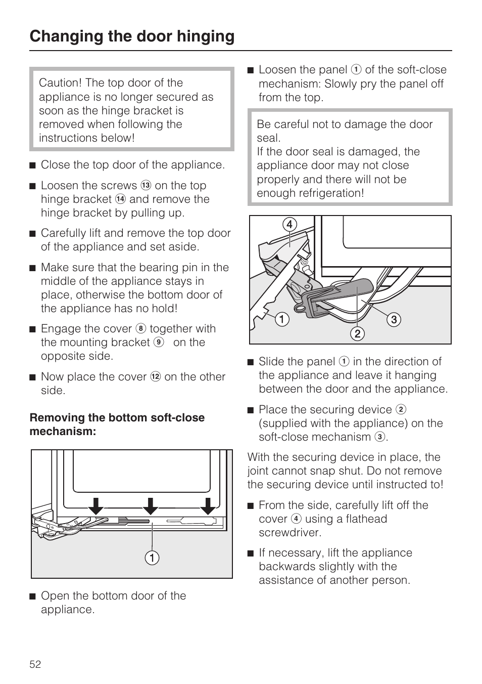 Changing the door hinging | Miele KFN 14943 SD ED User Manual | Page 52 / 64