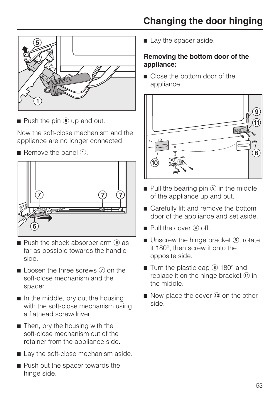 Changing the door hinging | Miele KFN 14943 SD ED User Manual | Page 53 / 64