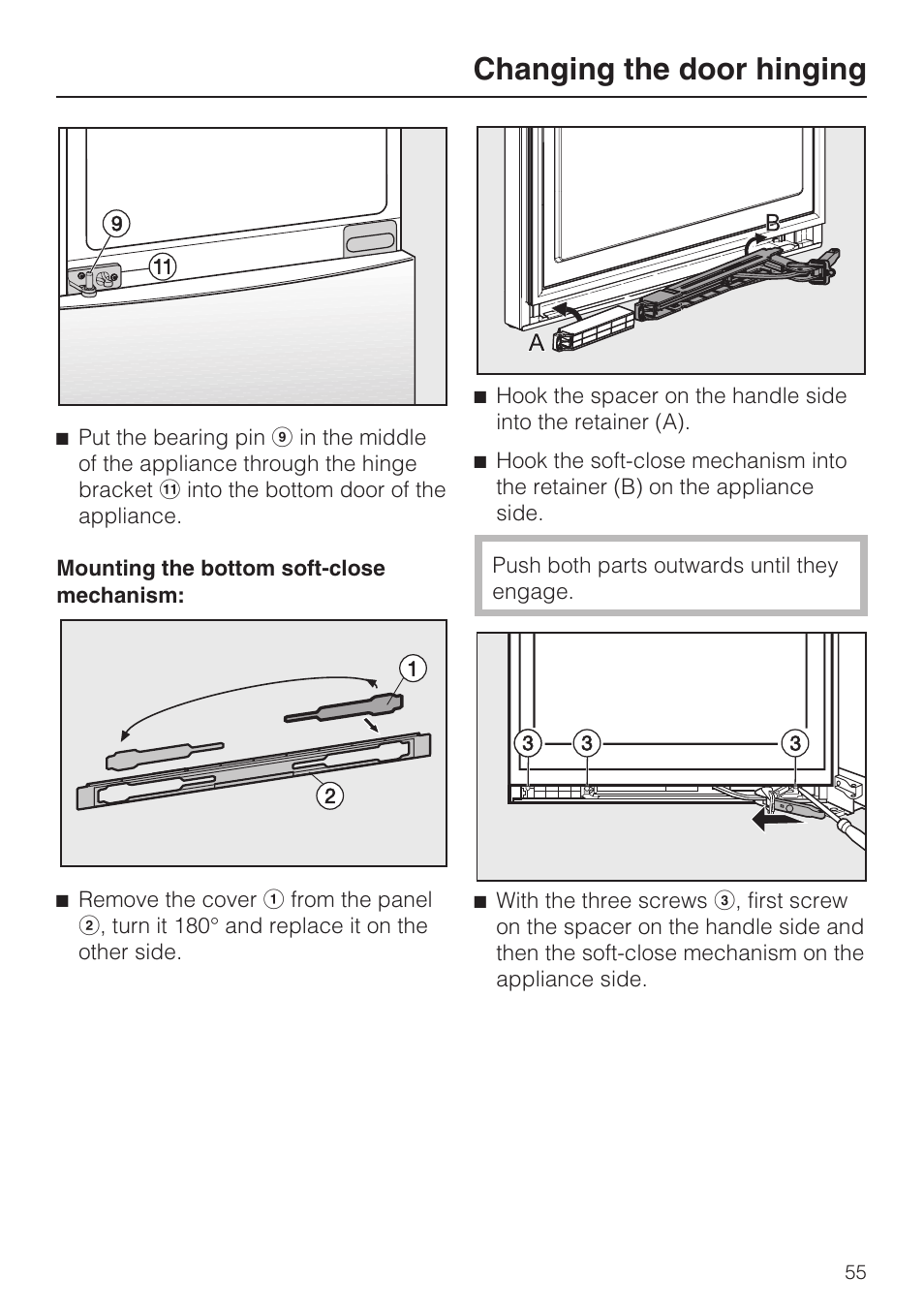 Changing the door hinging | Miele KFN 14943 SD ED User Manual | Page 55 / 64