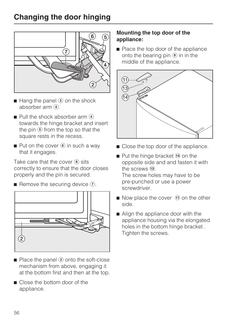 Changing the door hinging | Miele KFN 14943 SD ED User Manual | Page 56 / 64