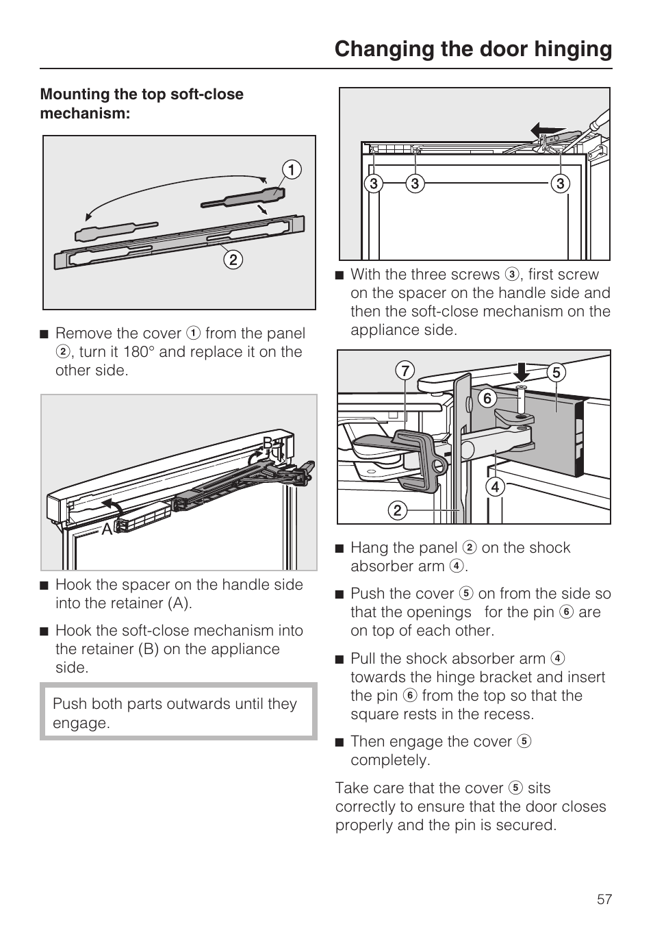 Changing the door hinging | Miele KFN 14943 SD ED User Manual | Page 57 / 64