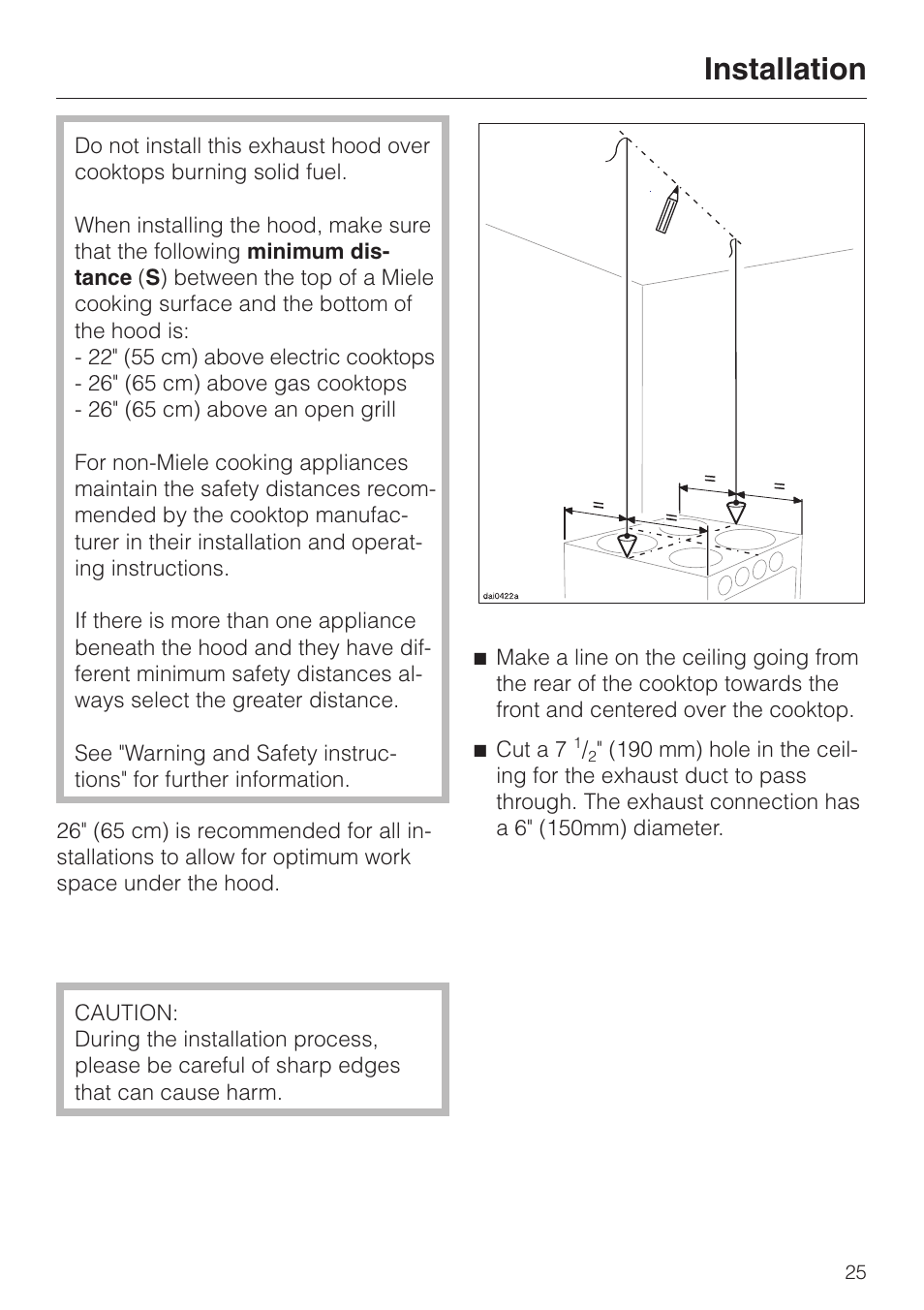 Installation 25, Installation | Miele DA 230-3 User Manual | Page 25 / 32