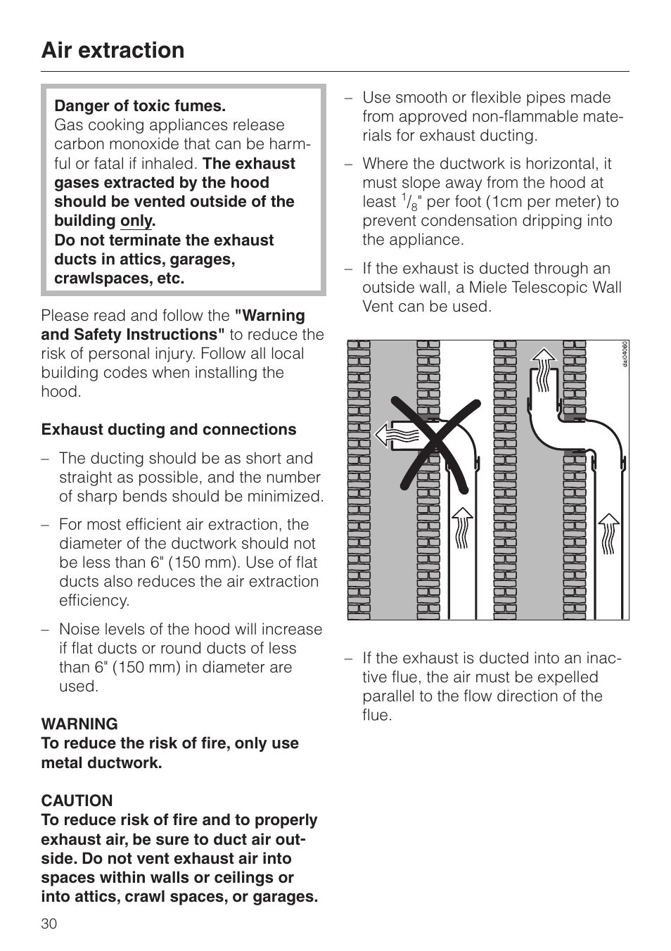 Air extraction 30, Air extraction | Miele DA 230-3 User Manual | Page 30 / 32