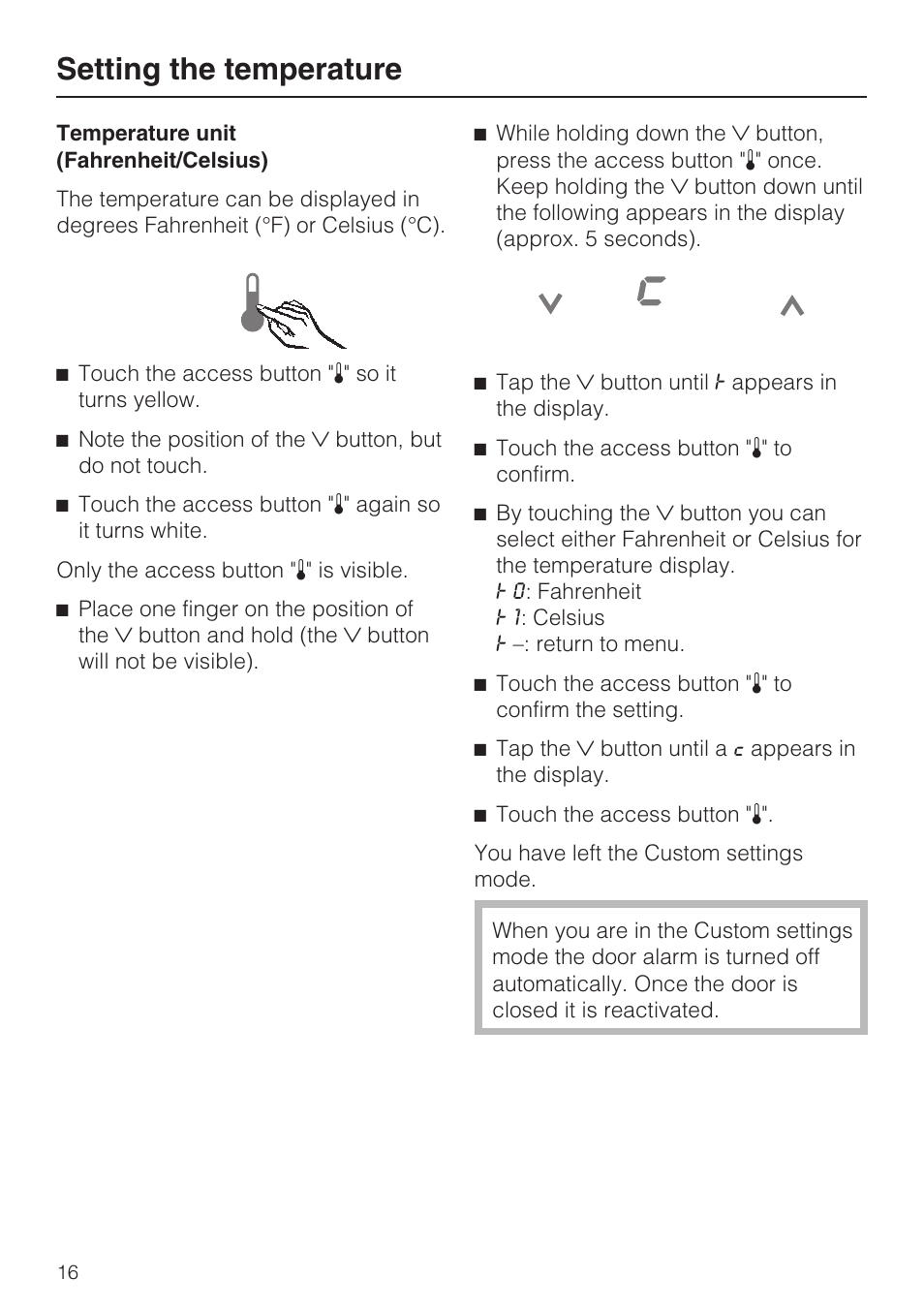 Setting the temperature | Miele F1471VI User Manual | Page 16 / 88