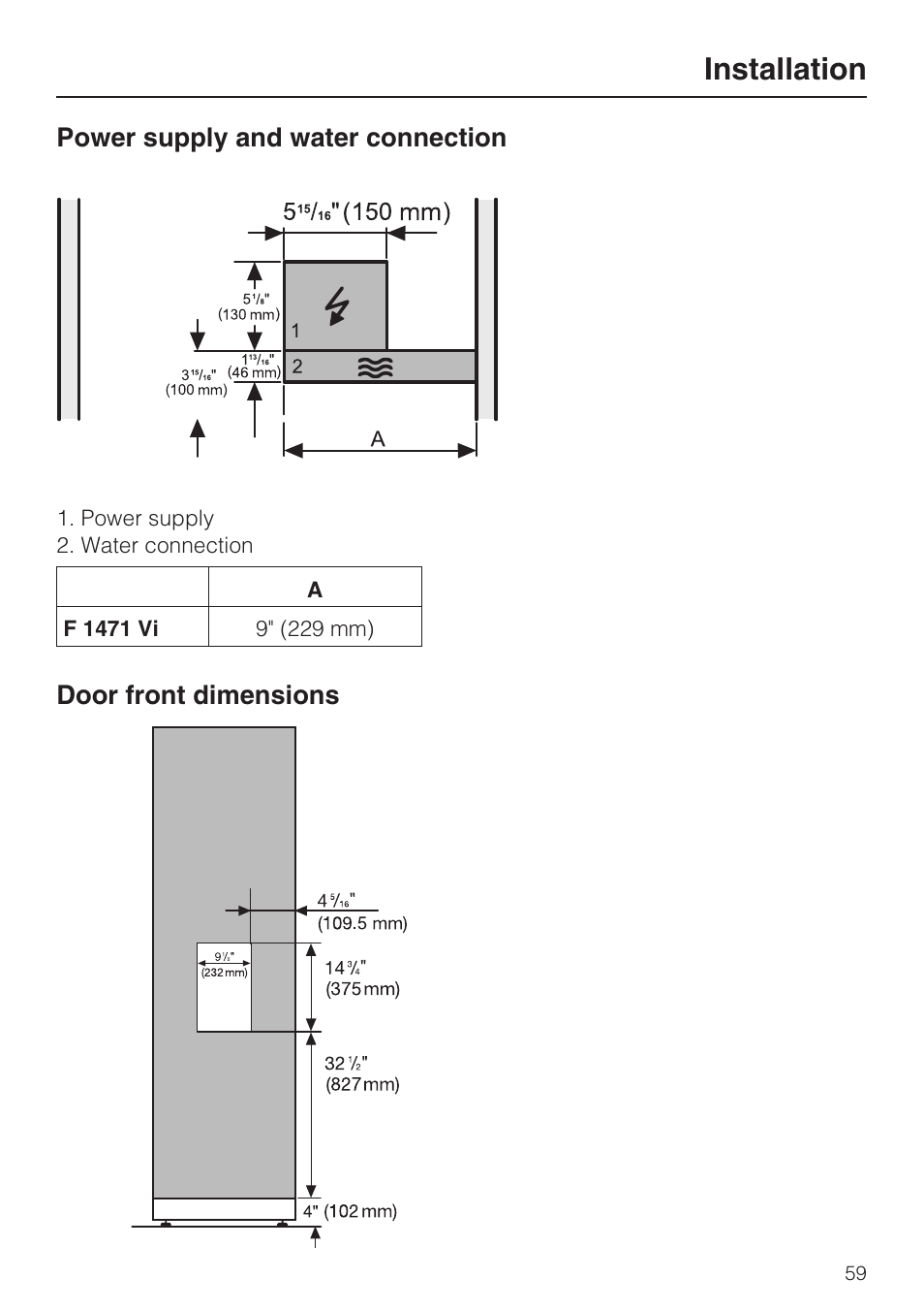 Installation | Miele F1471VI User Manual | Page 59 / 88