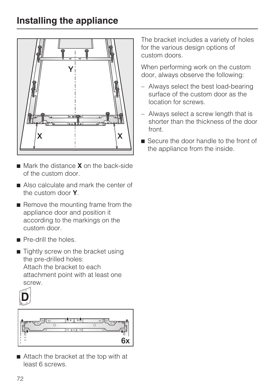 Installing the appliance | Miele F1471VI User Manual | Page 72 / 88