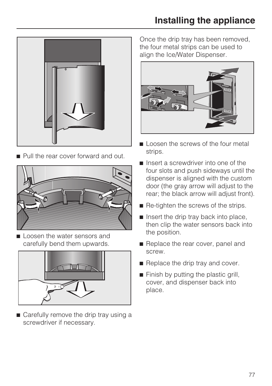 Installing the appliance | Miele F1471VI User Manual | Page 77 / 88
