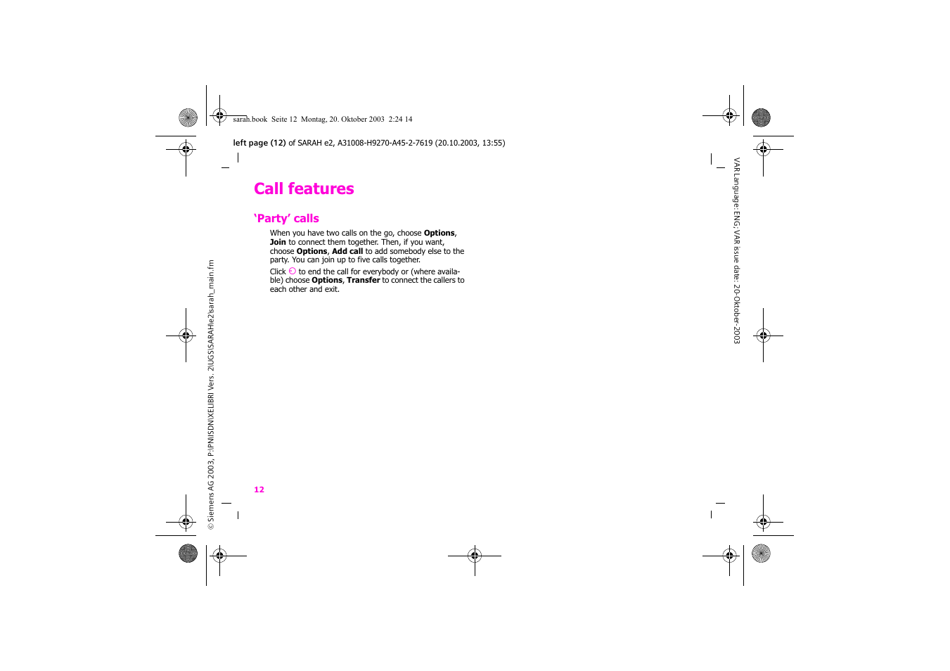 Call features | Siemens Xelibri 8 User Manual | Page 13 / 36