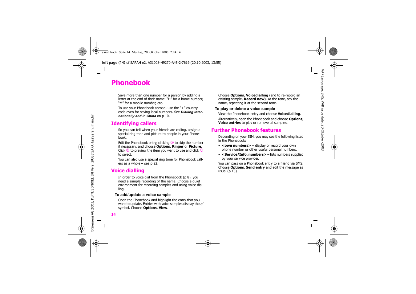 Phonebook | Siemens Xelibri 8 User Manual | Page 15 / 36