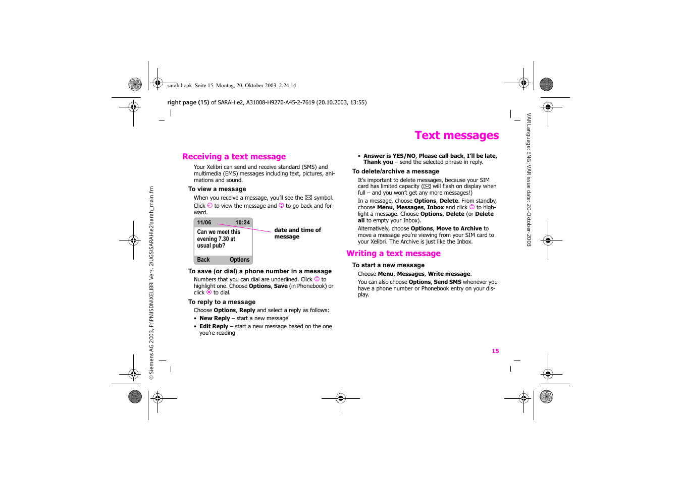 Text messages | Siemens Xelibri 8 User Manual | Page 16 / 36