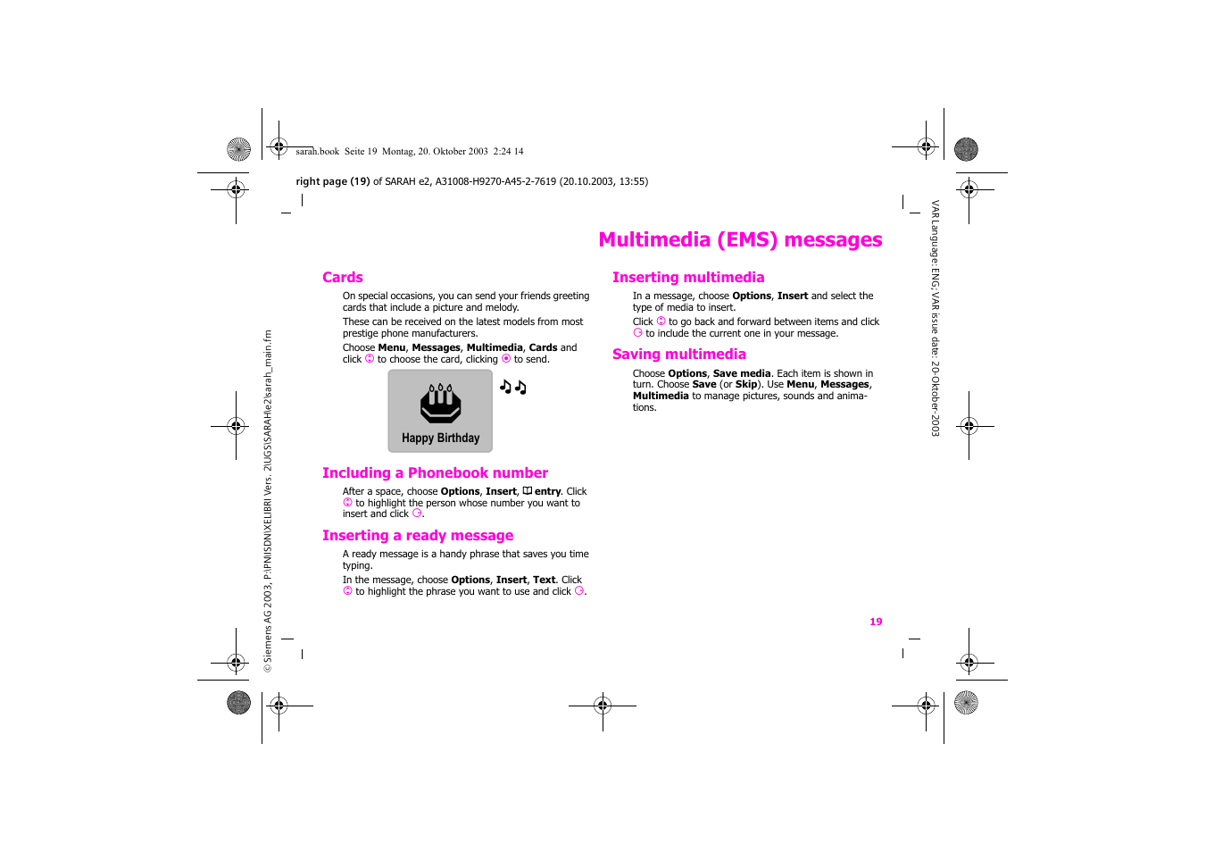 Multimedia (ems) messages | Siemens Xelibri 8 User Manual | Page 20 / 36