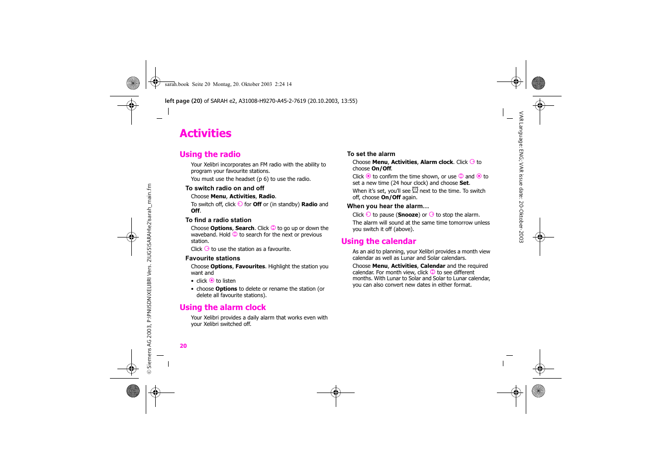 Activities | Siemens Xelibri 8 User Manual | Page 21 / 36