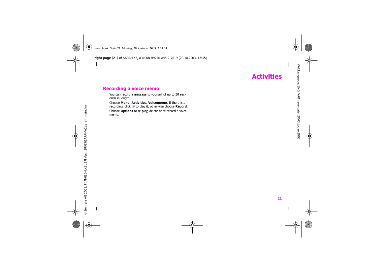 Activities | Siemens Xelibri 8 User Manual | Page 22 / 36