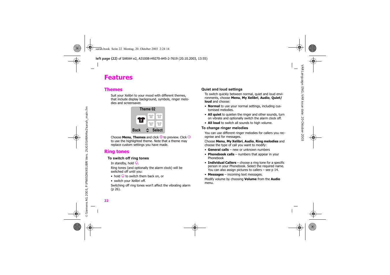 Features | Siemens Xelibri 8 User Manual | Page 23 / 36