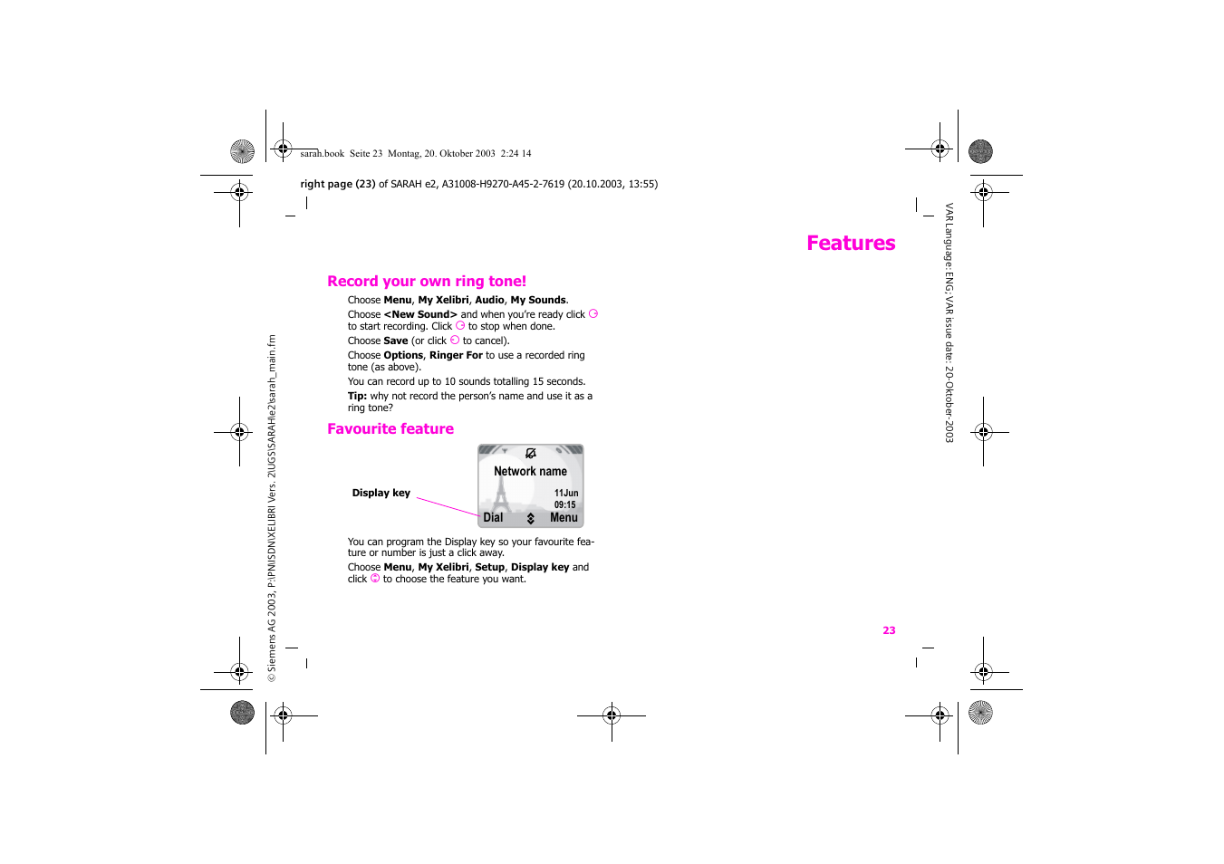 Features | Siemens Xelibri 8 User Manual | Page 24 / 36