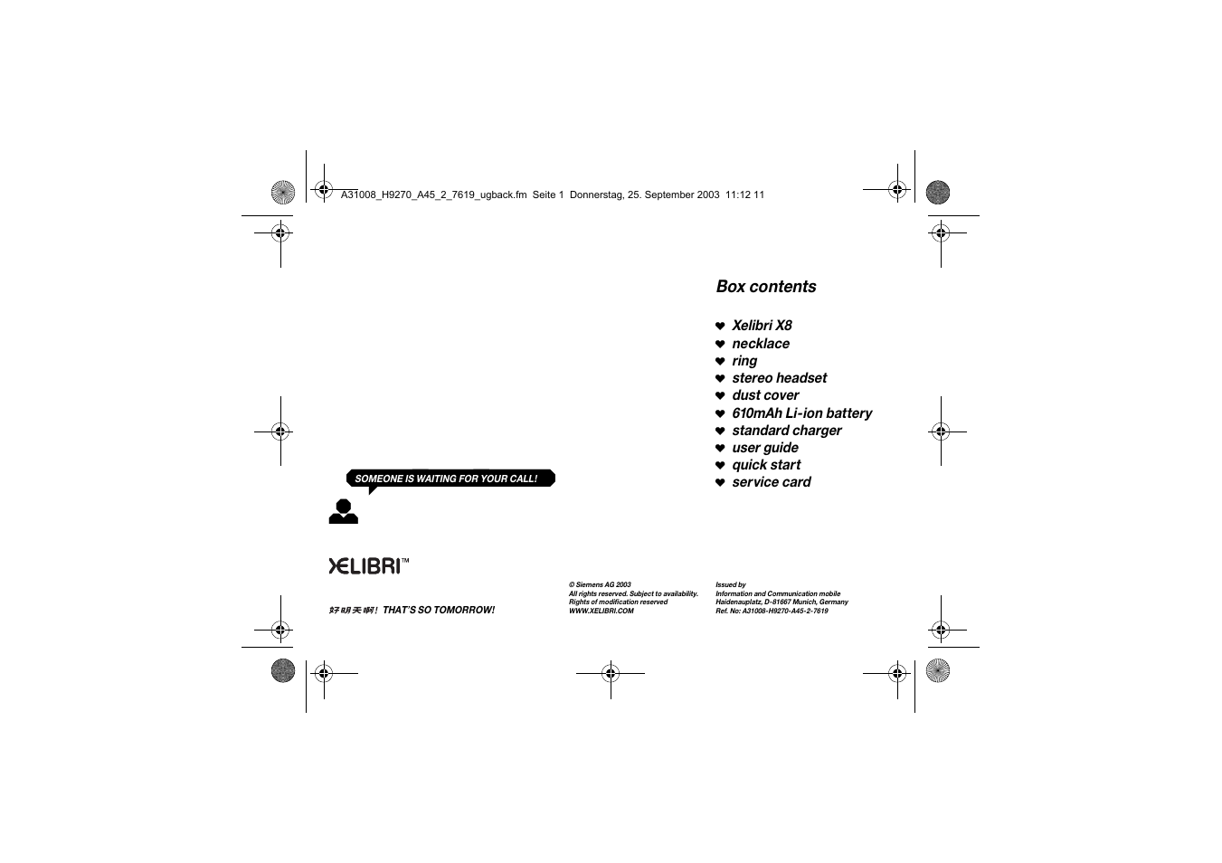 Siemens Xelibri 8 User Manual | Page 36 / 36