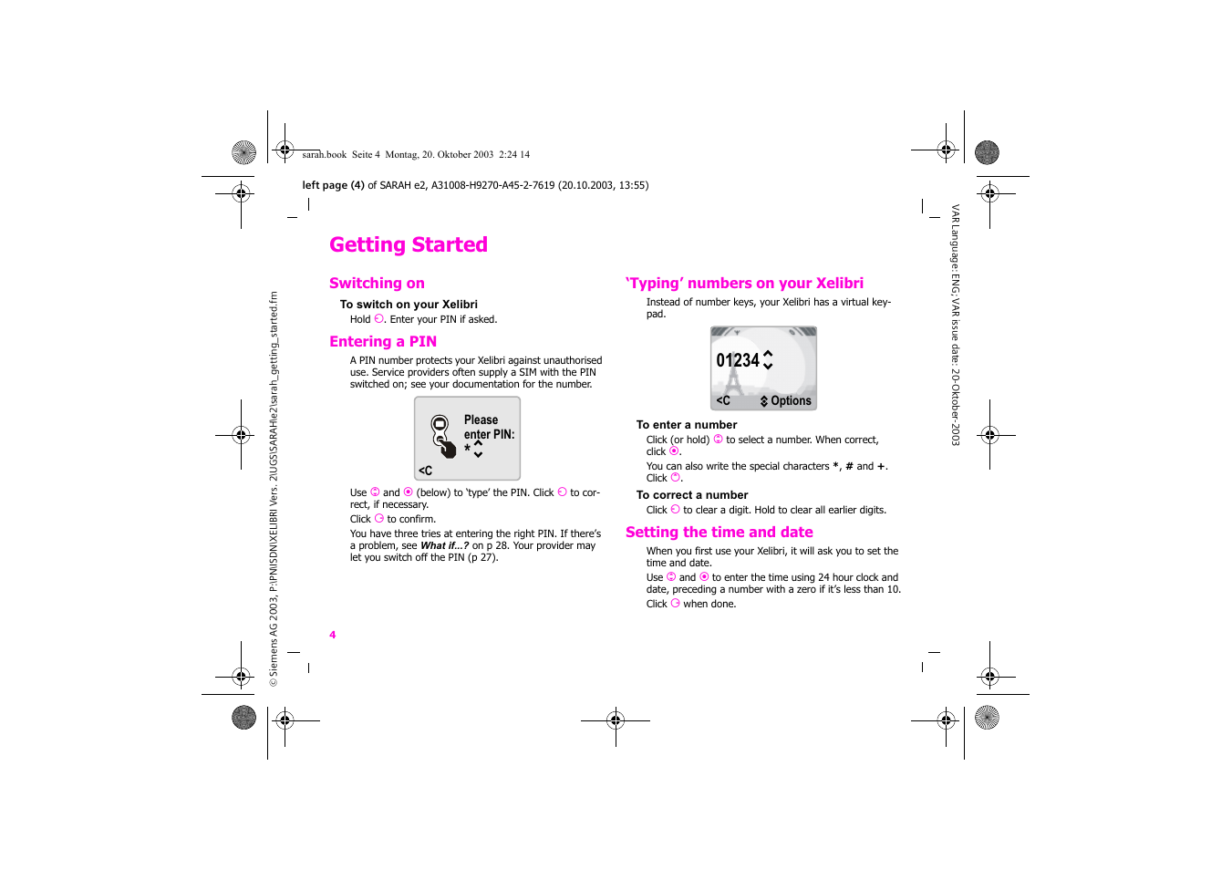 Getting started | Siemens Xelibri 8 User Manual | Page 5 / 36