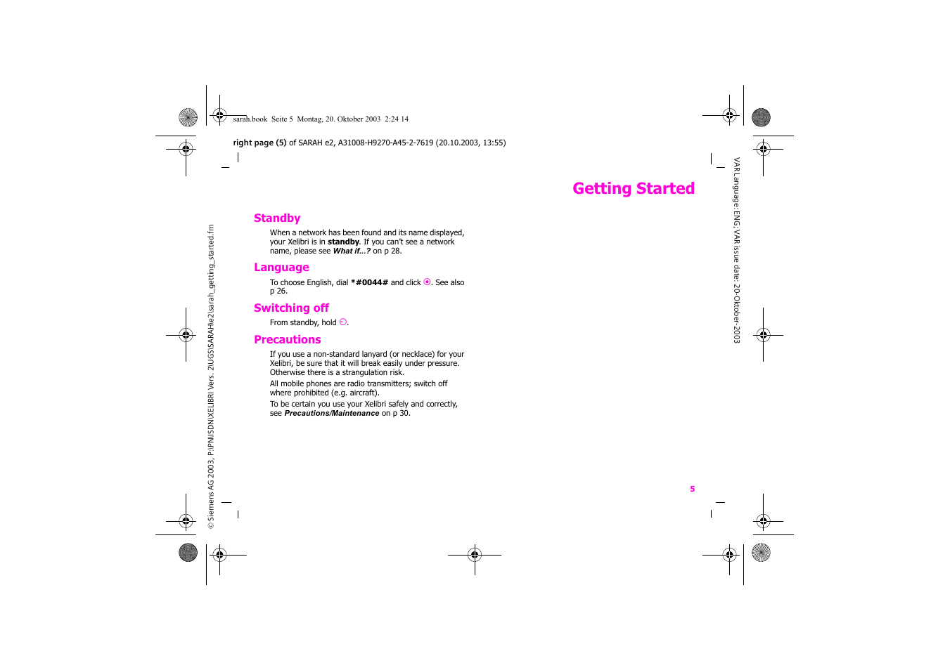 Getting started | Siemens Xelibri 8 User Manual | Page 6 / 36