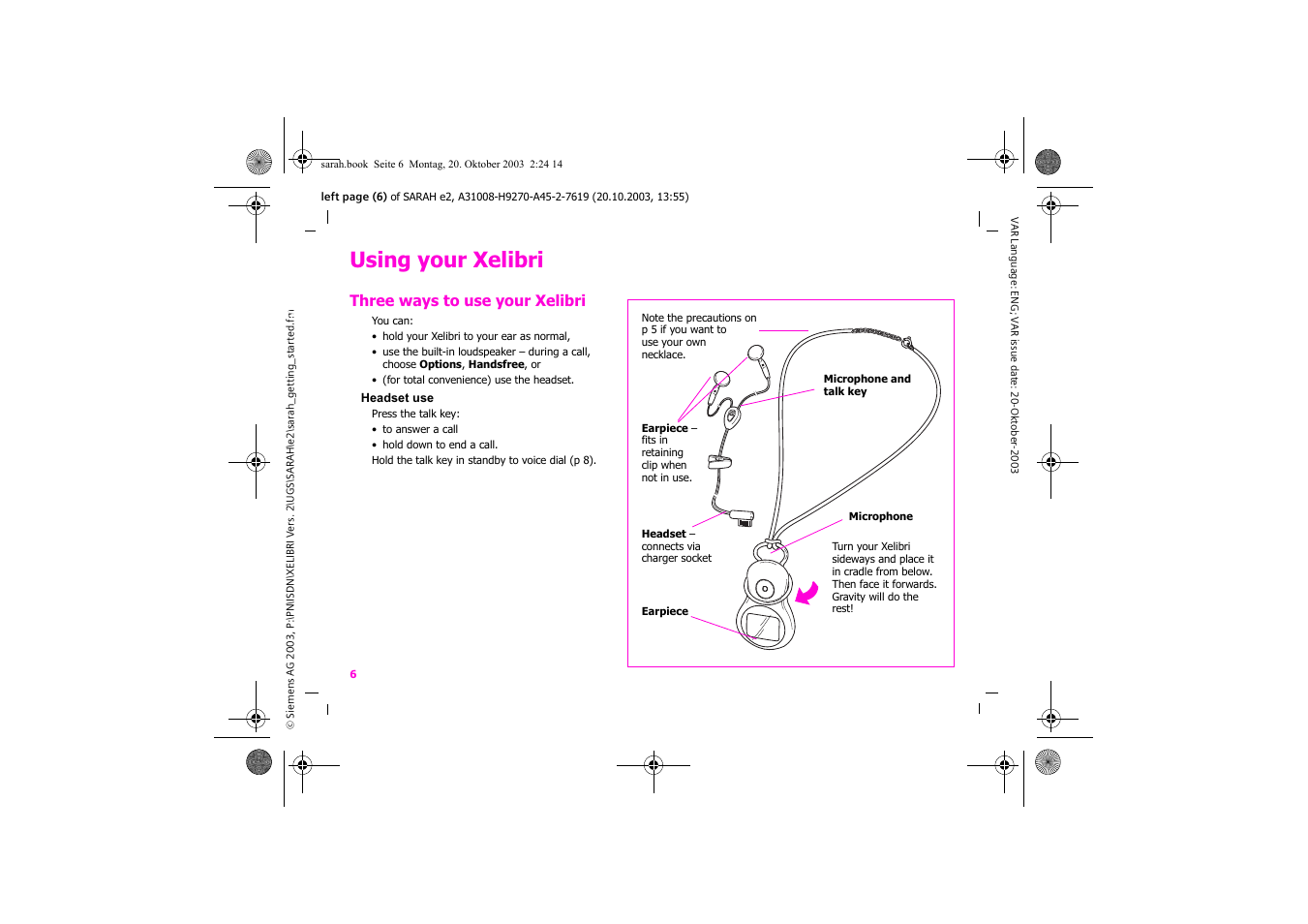 Using your xelibri | Siemens Xelibri 8 User Manual | Page 7 / 36