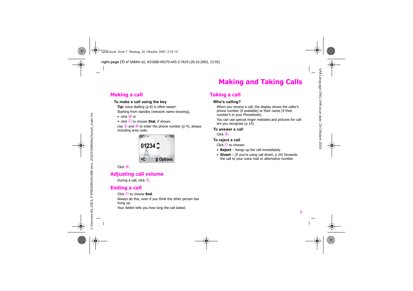 Making and taking calls | Siemens Xelibri 8 User Manual | Page 8 / 36