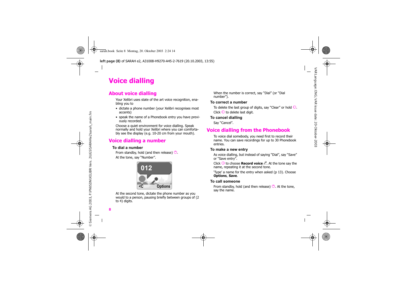 Voice dialling | Siemens Xelibri 8 User Manual | Page 9 / 36