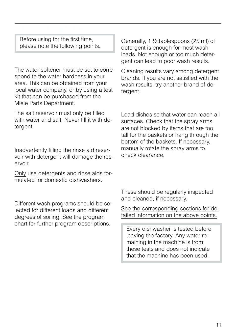 Be fore us ing for the first time 11, Before using for the first time | Miele G 803 User Manual | Page 11 / 60