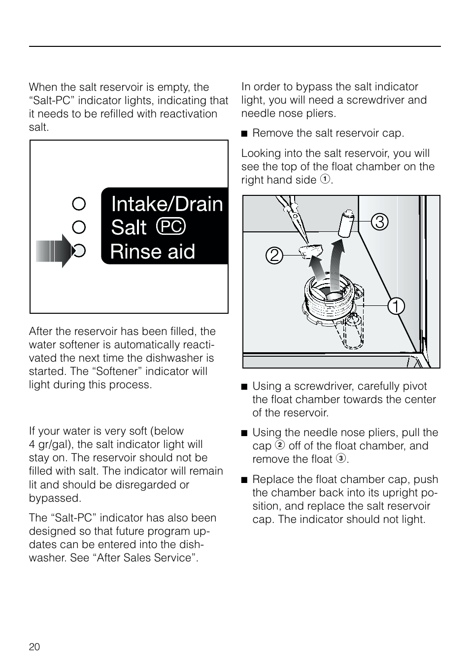 Salt in di ca tor. 20, Salt indicator, Before using for the first time | Miele G 803 User Manual | Page 20 / 60