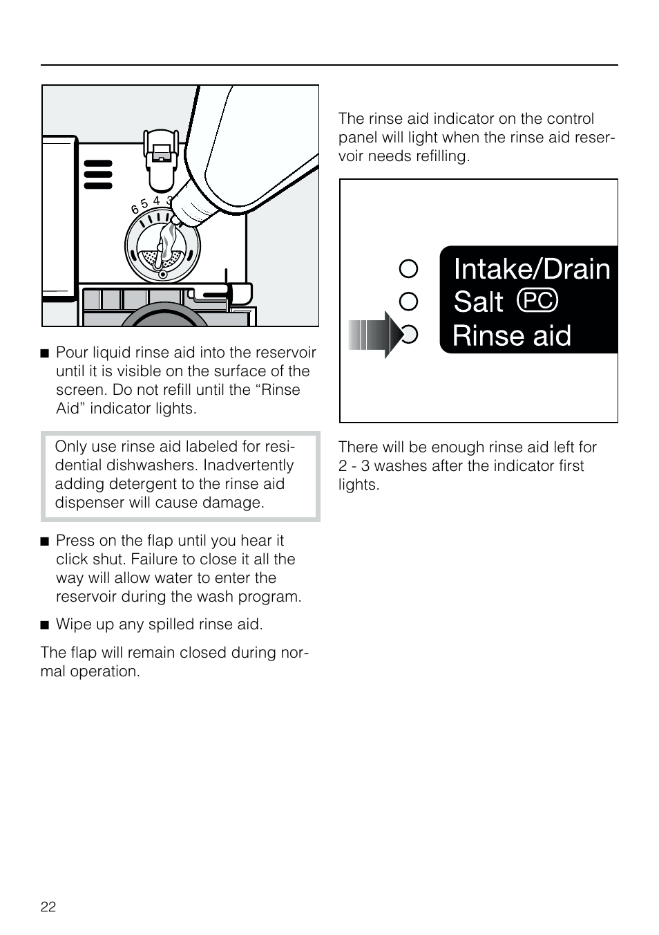 Rinse aid in di ca tor 22, Rinse aid indicator, Before using for the first time | Miele G 803 User Manual | Page 22 / 60