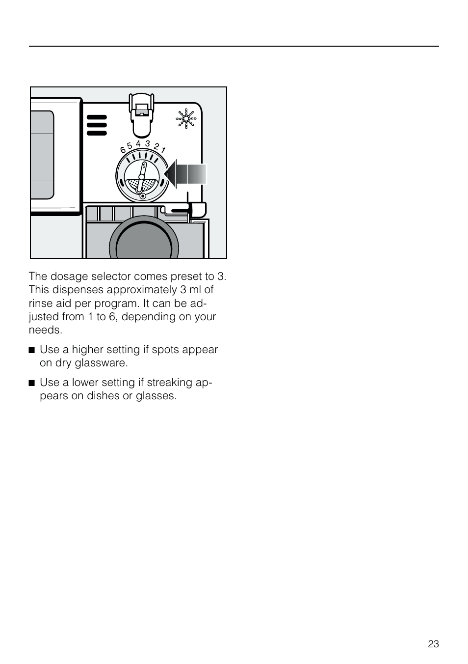 Set ting the dos age 23, Setting the dosage, Before using for the first time | Miele G 803 User Manual | Page 23 / 60