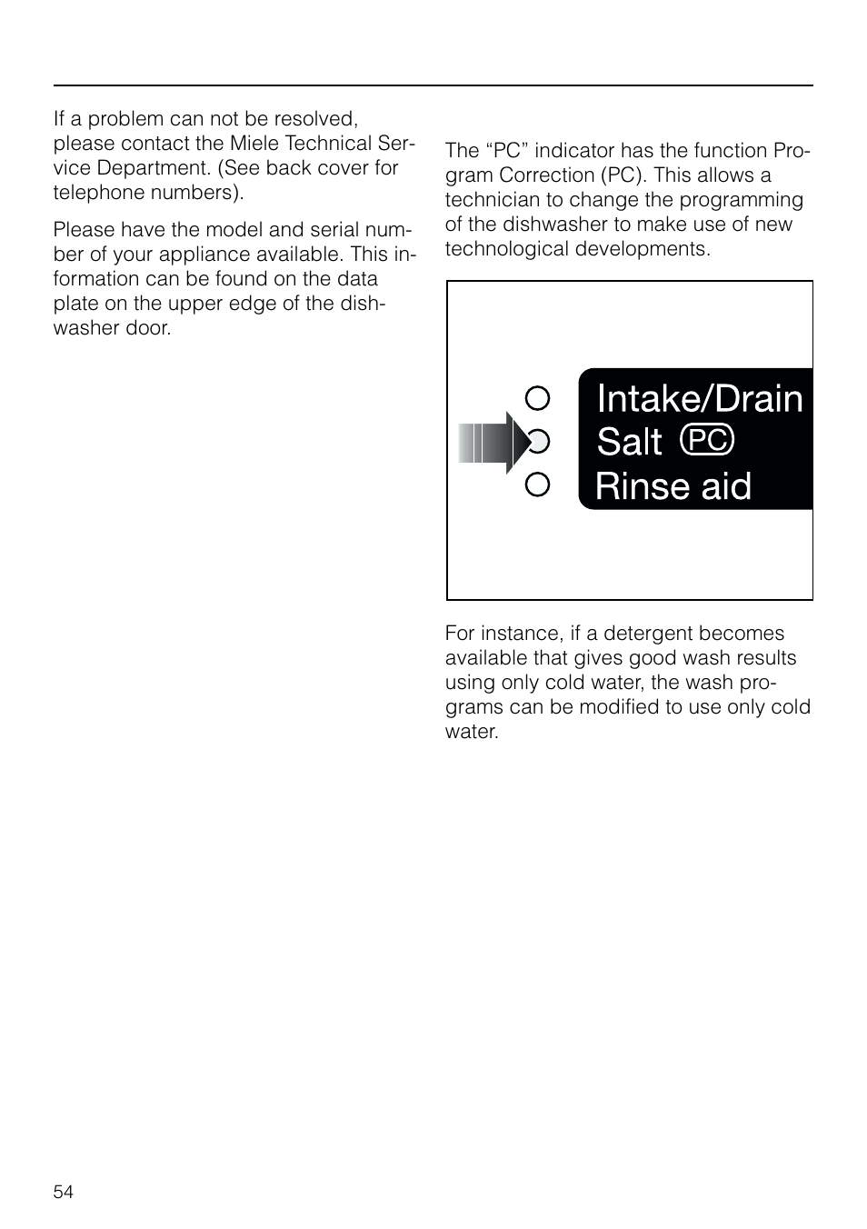 Af ter sales ser vice 54, After sales service | Miele G 803 User Manual | Page 54 / 60