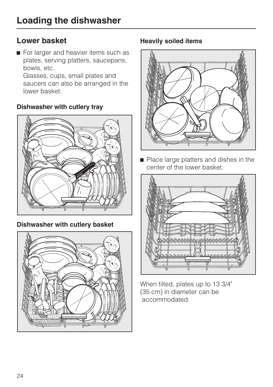 Lower basket 24, Loading the dishwasher, Lower basket | Miele G 5175 User Manual | Page 24 / 60