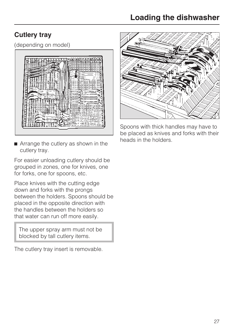 Loading the dishwasher, Cutlery tray | Miele G 5175 User Manual | Page 27 / 60