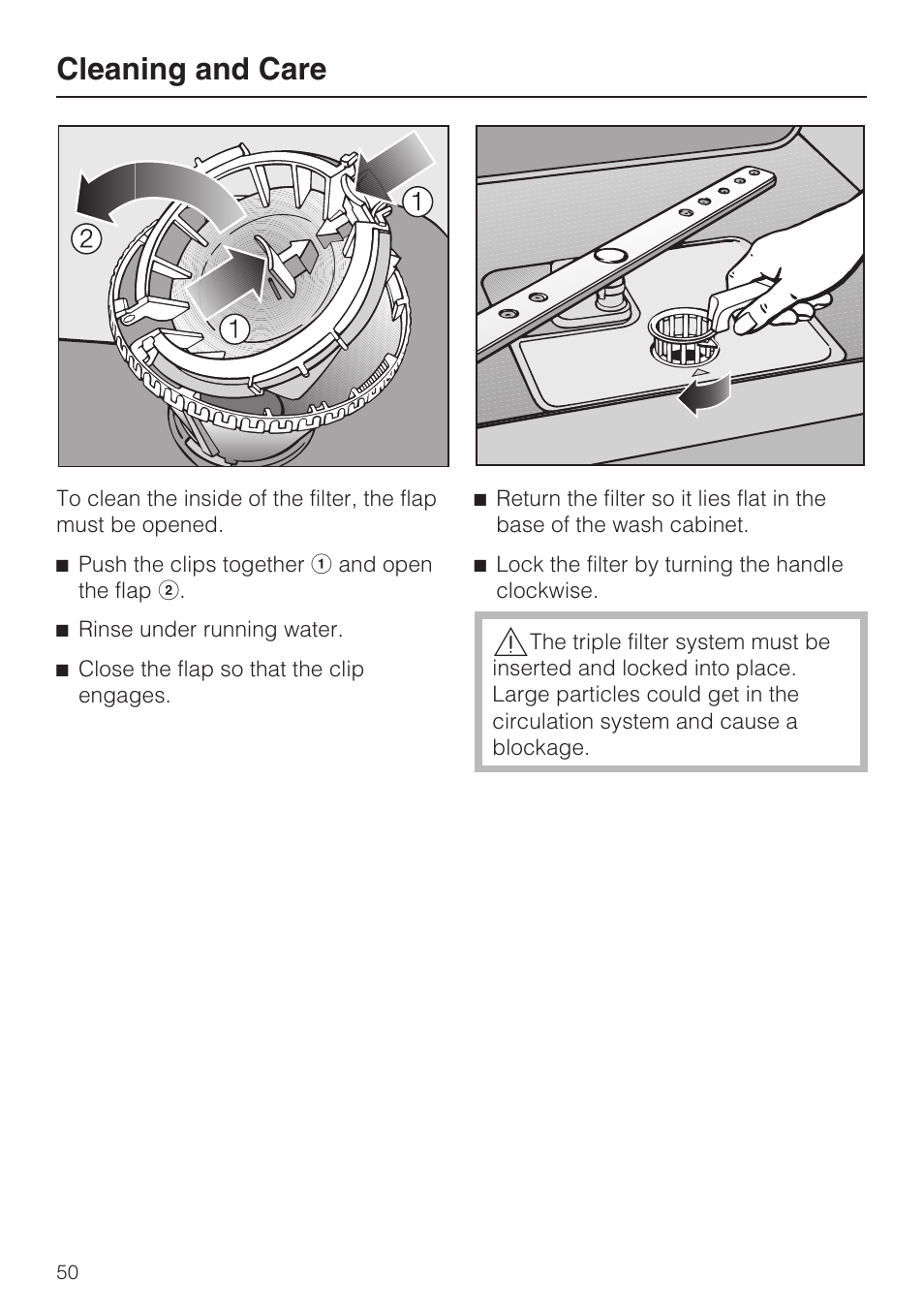 Cleaning and care | Miele G 5175 User Manual | Page 50 / 60