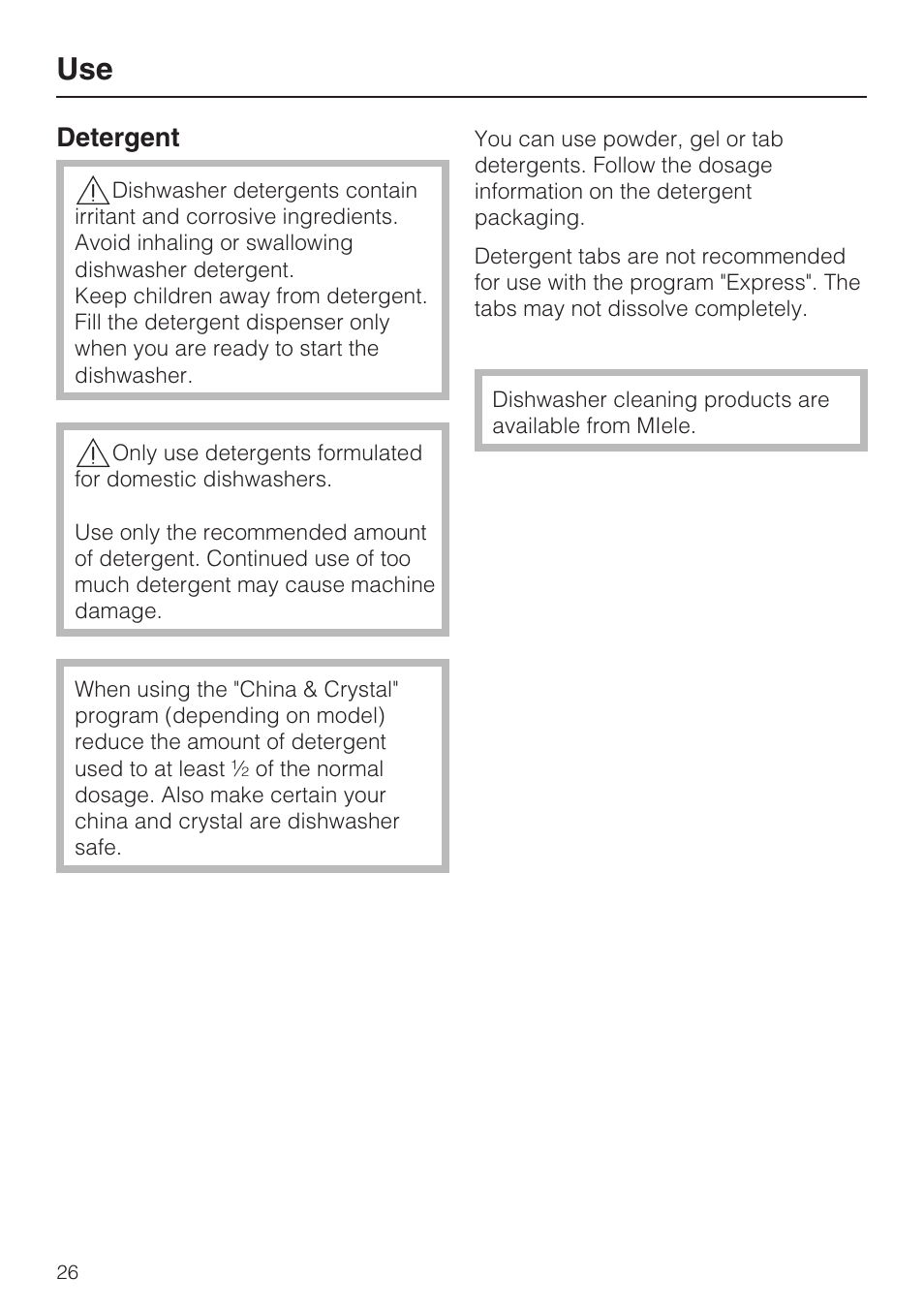 Use 26 | Miele G 2432 User Manual | Page 26 / 60