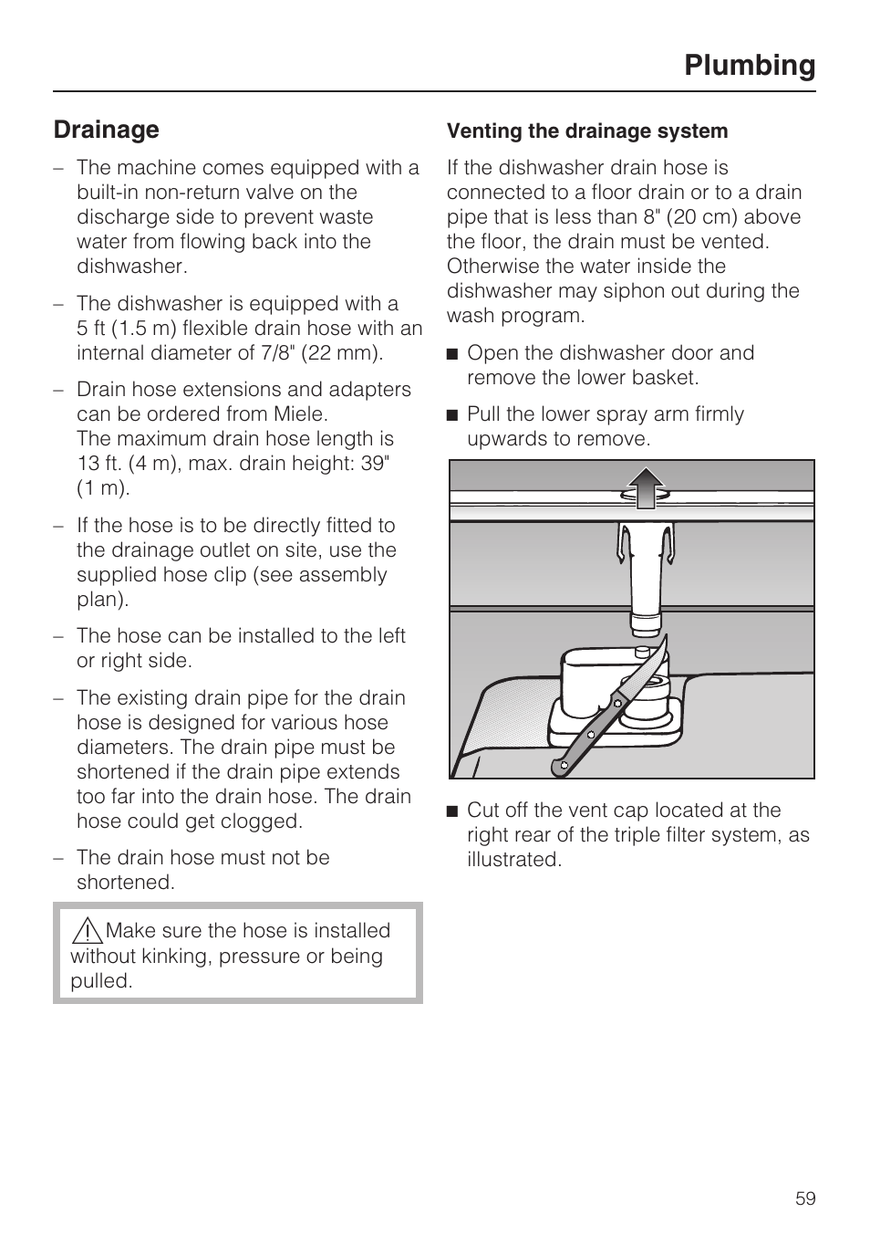 Drainage 59, Plumbing, Drainage | Miele G 2432 User Manual | Page 59 / 60