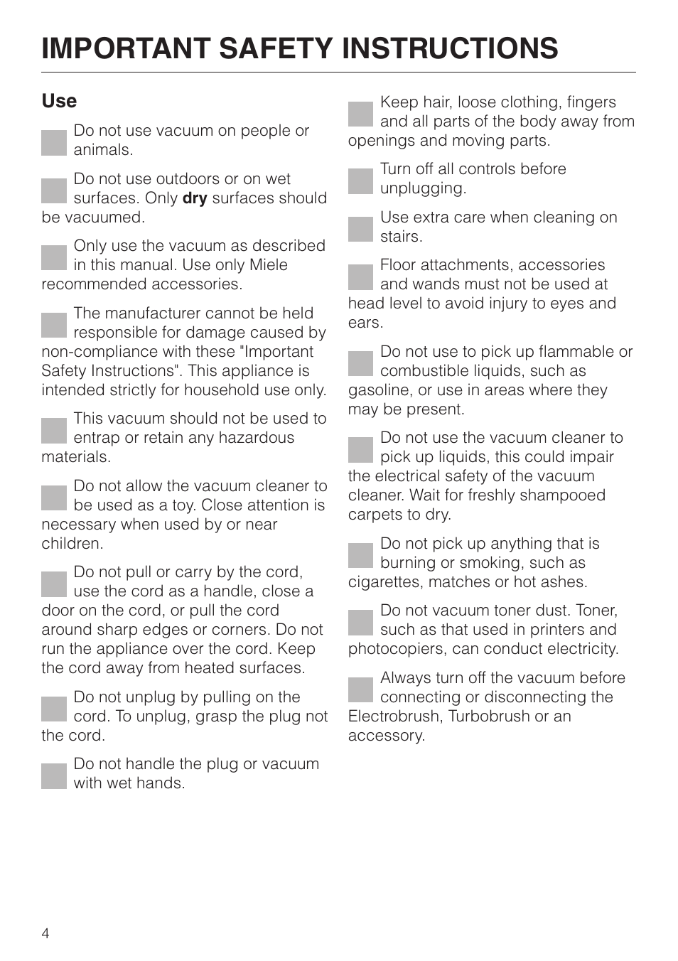 Important safety instructions | Miele S 300i - S 318i User Manual | Page 4 / 40