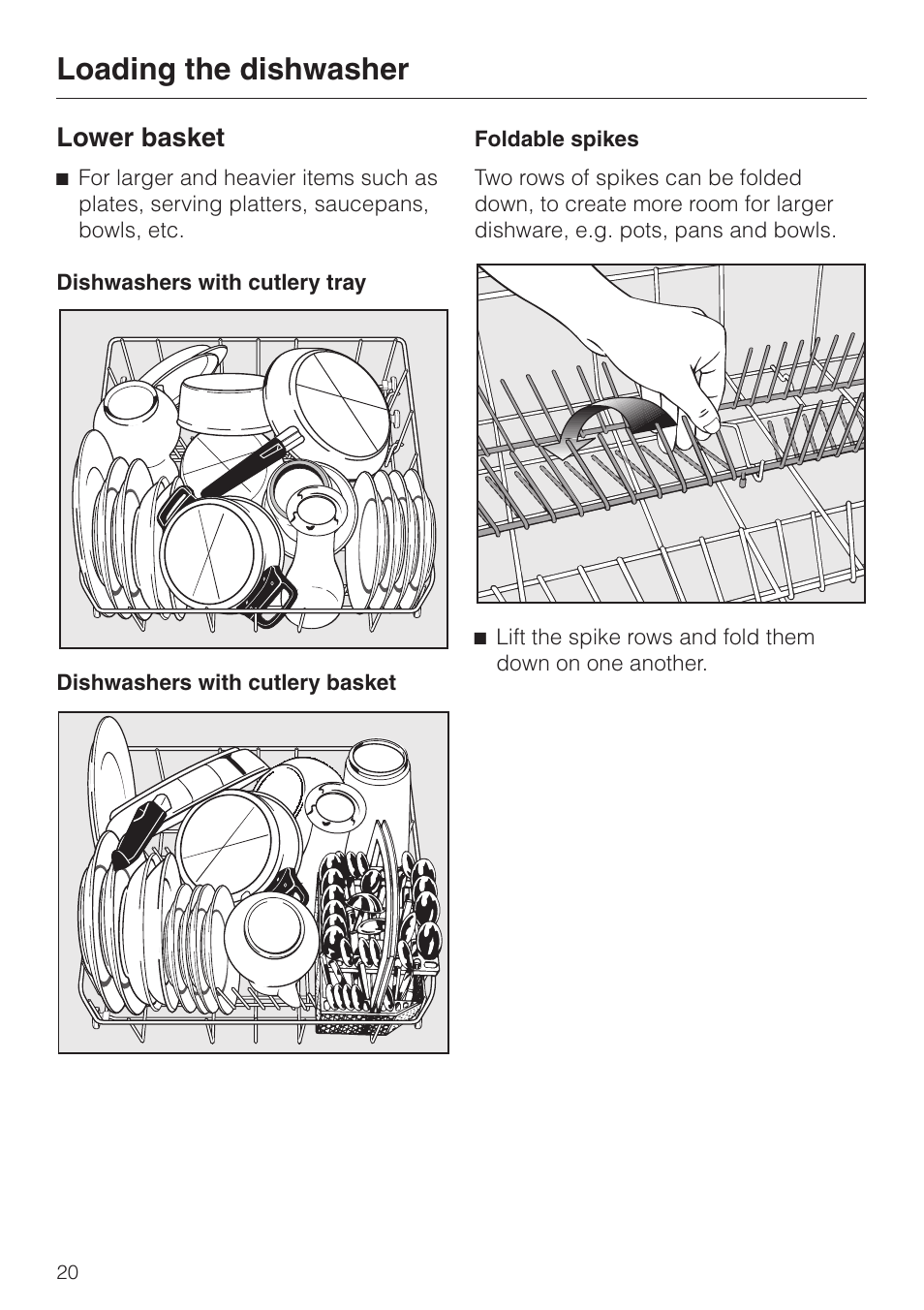 Lower basket 20, Loading the dishwasher, Lower basket | Miele ADVANTA SERIES G 2020 User Manual | Page 20 / 52
