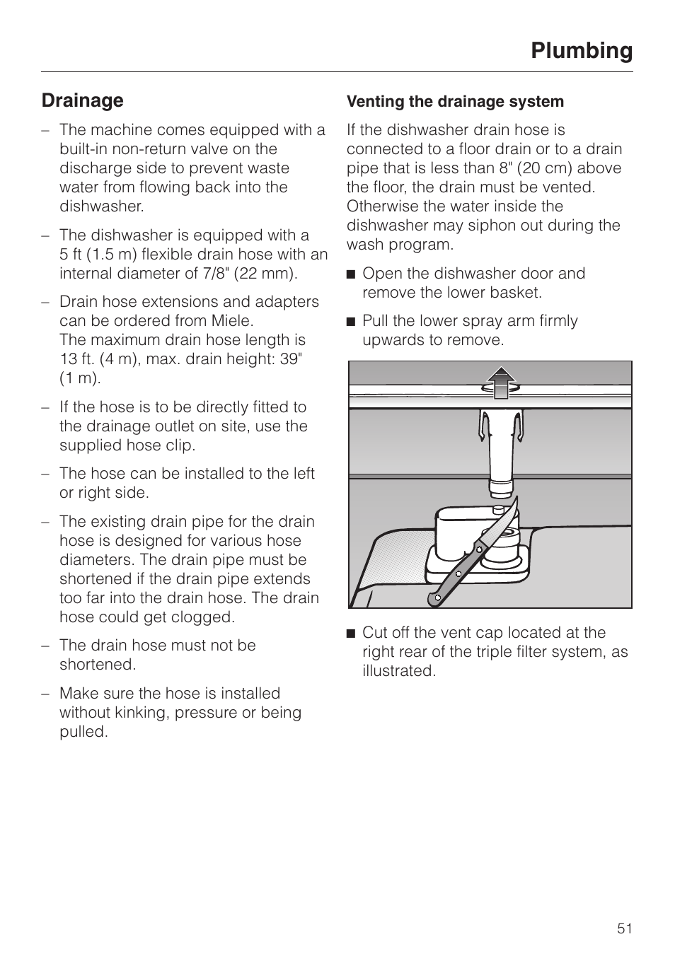 Drainage 51, Plumbing, Drainage | Miele ADVANTA SERIES G 2020 User Manual | Page 51 / 52