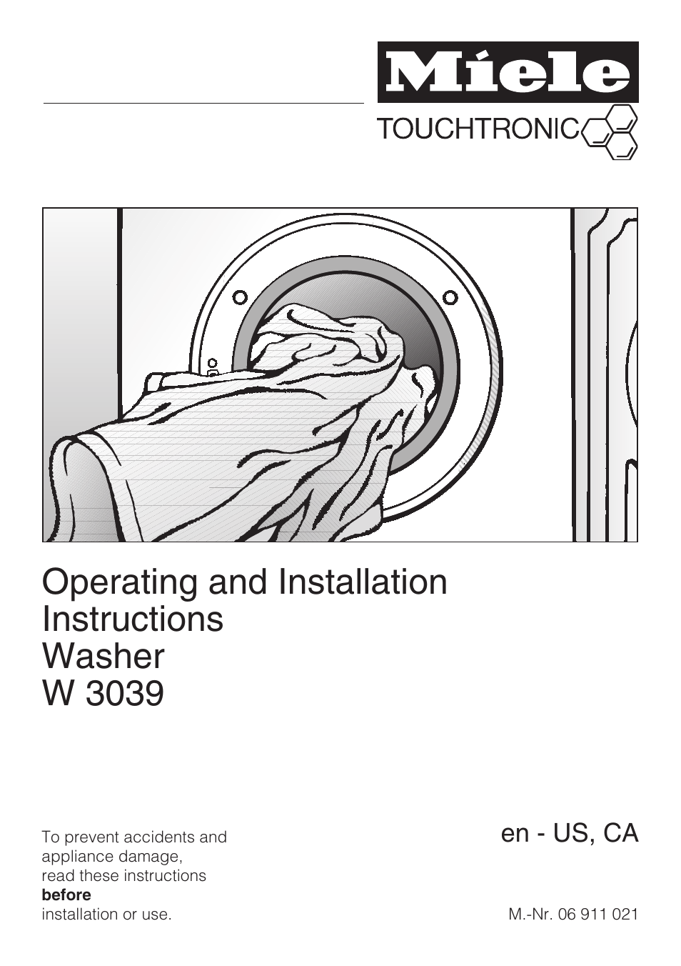 Miele TOUCHTRONIC W 3039 User Manual | 60 pages