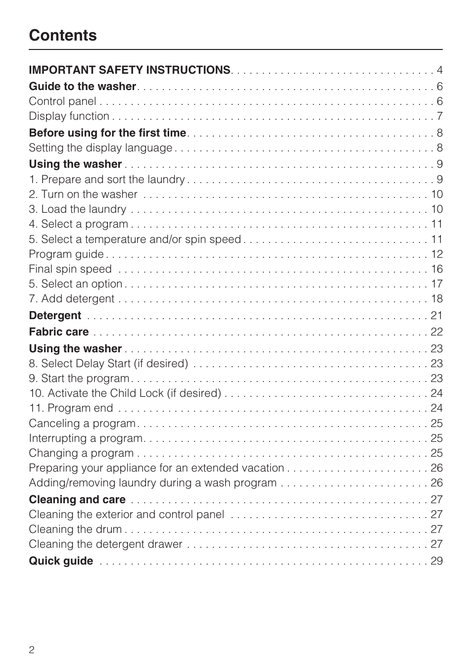 Miele TOUCHTRONIC W 3039 User Manual | Page 2 / 60