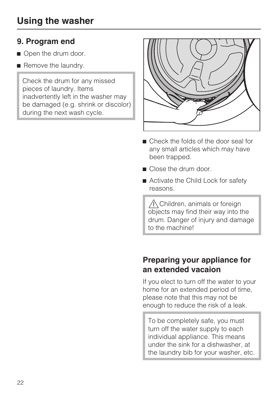 Program end 22, Using the washer | Miele W4802 User Manual | Page 22 / 56